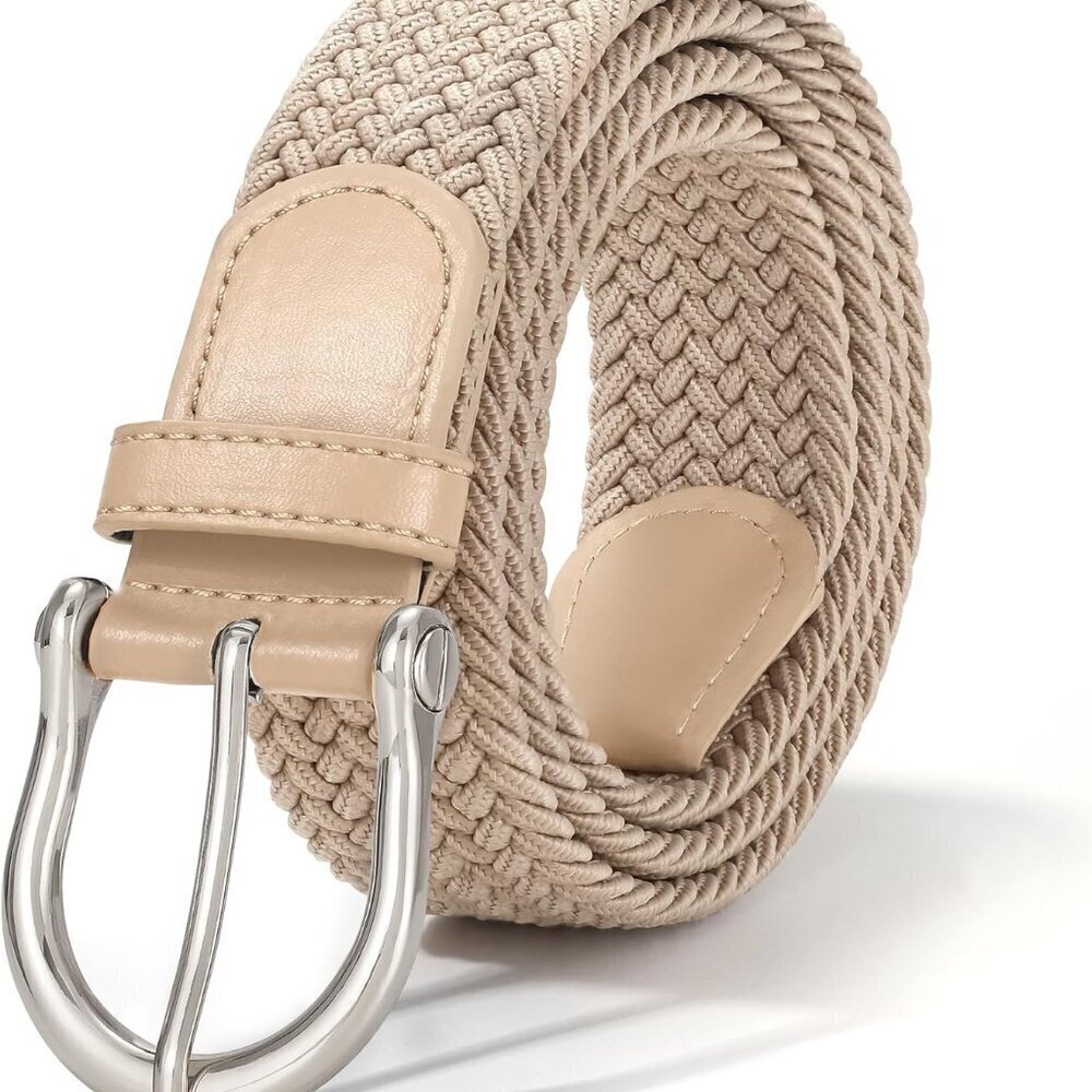 Woven Elastic Belt for Women Men No-Hole Stretch Belt with Buckle